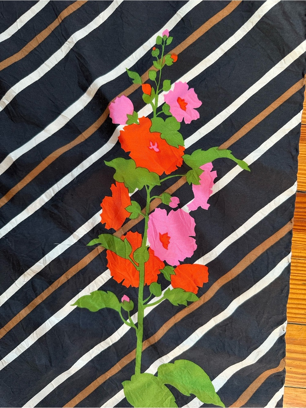Vintage Christian Dior Silk Scarf Made in Italy Striped Flowers - Picture 2 of 5